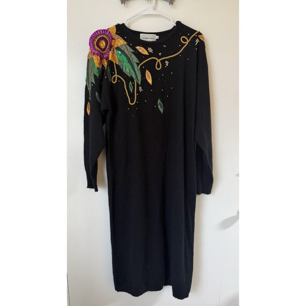 Vintage Germaine Astor Knit Embellished Dress Size Large